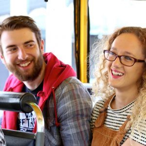 happy couple on a london duck tour